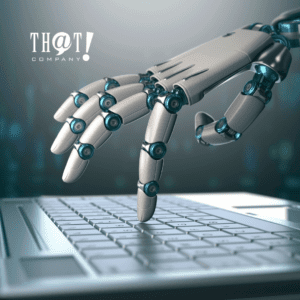 AI Writer | A Hand of A Robot Typing On a Laptop
